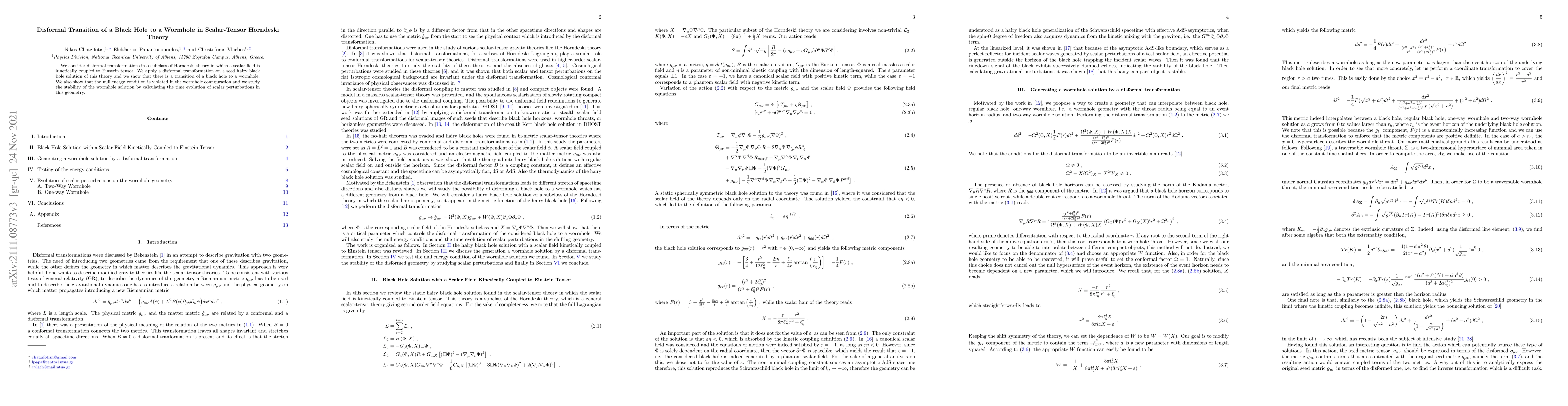 Thumbnail for Disformal Transition of a Black Hole to a Wormhole in Scalar-Tensor
  Horndeski Theory