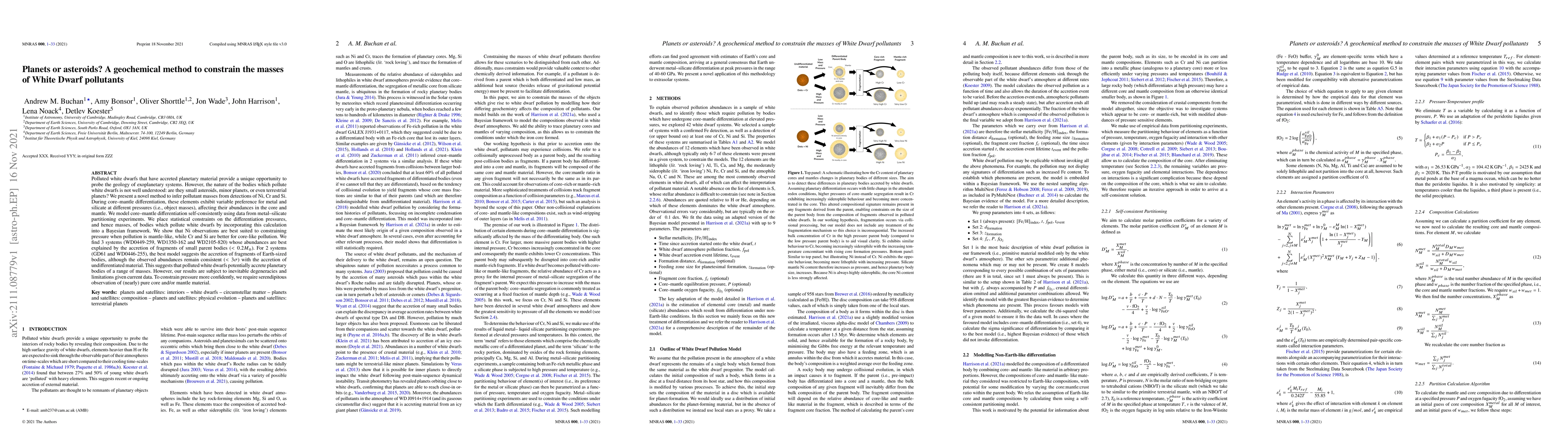 Thumbnail for Planets or asteroids? A geochemical method to constrain the masses of
  White Dwarf pollutants