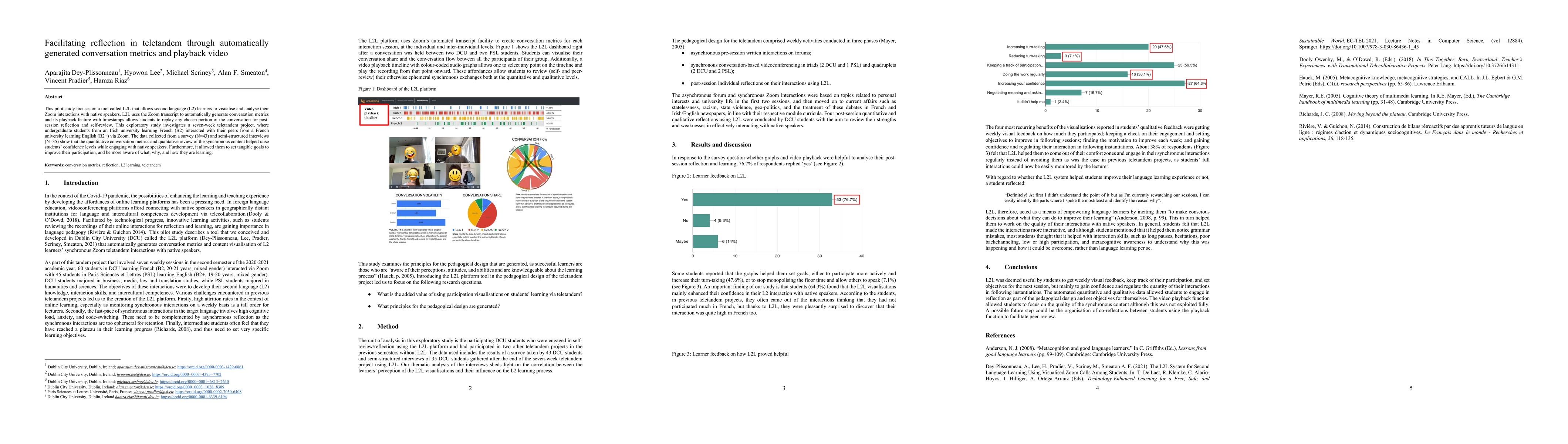 Thumbnail for Facilitating reflection in teletandem through automatically generated
  conversation metrics and playback video