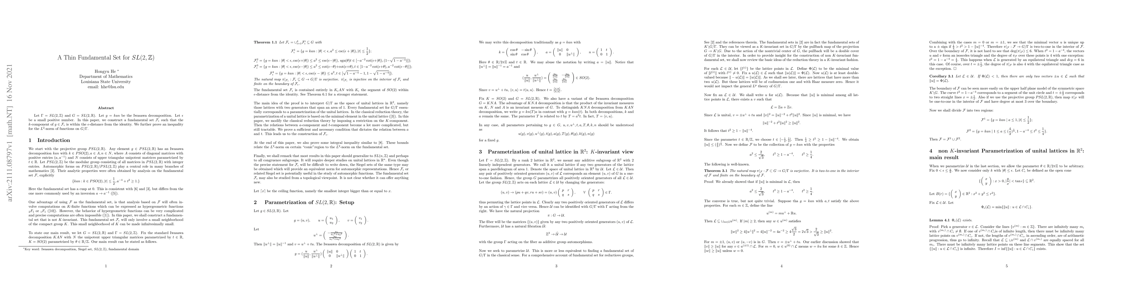 Thumbnail for A Thin Fundamental Set for SL(2, Z)