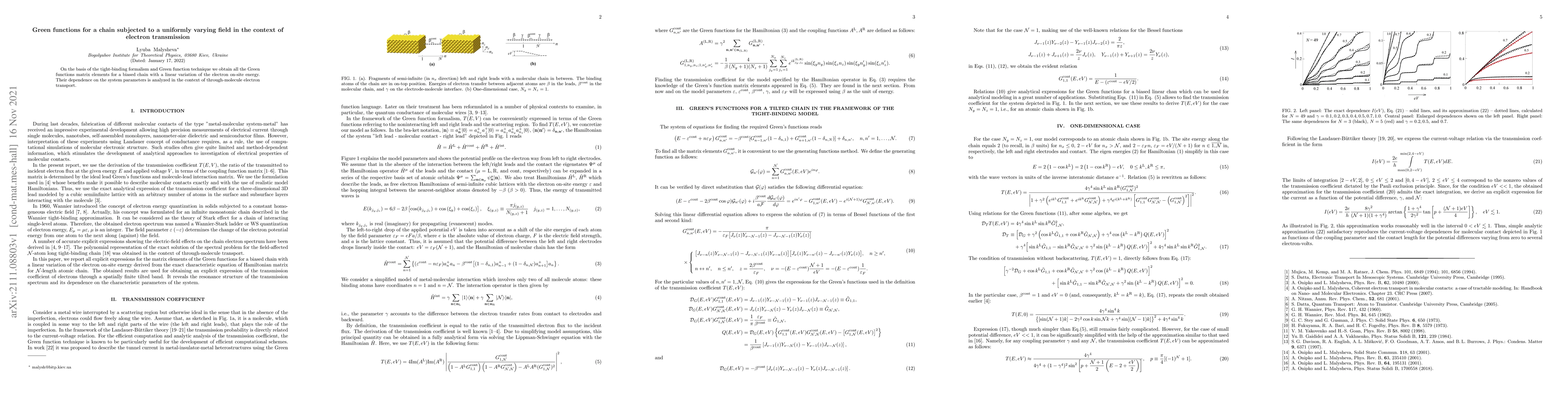 Thumbnail for Green functions for a chain subjected to a uniformly varying field in
  the context of electron transmission