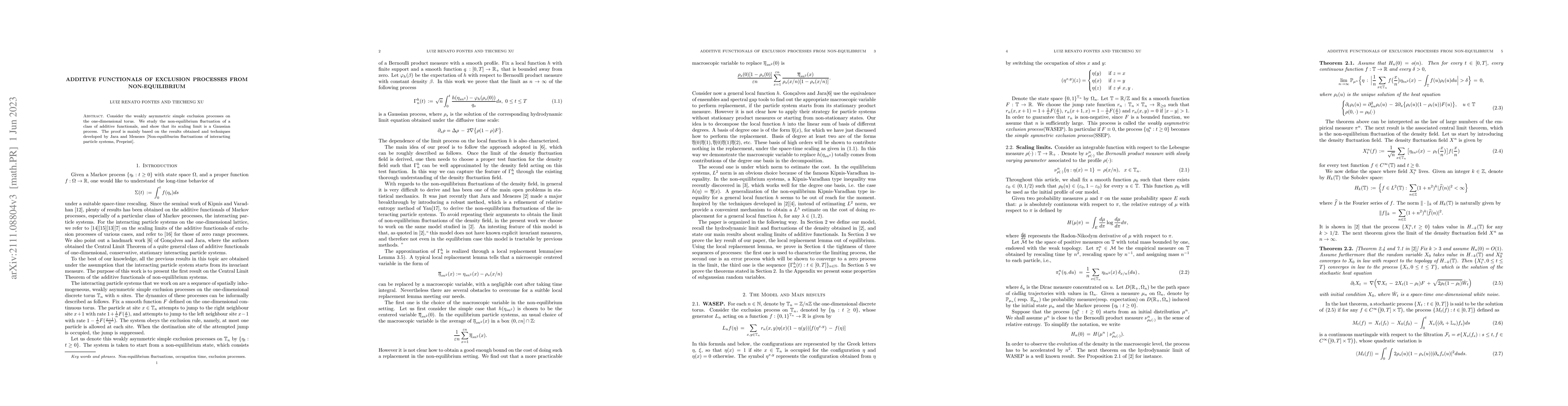 Thumbnail for Additive functionals of exclusion processes from non-equilibrium