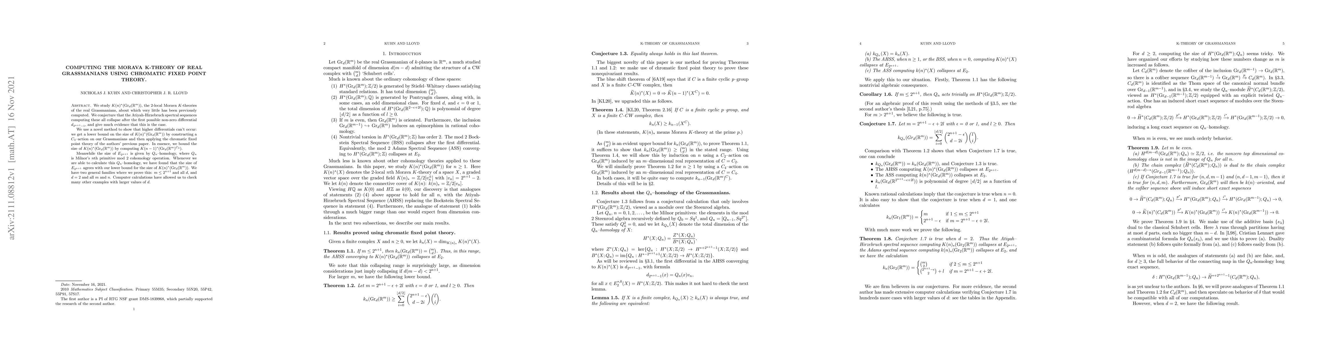 Thumbnail for Computing the Morava K-theory of real Grassmanians using chromatic fixed
  point theory