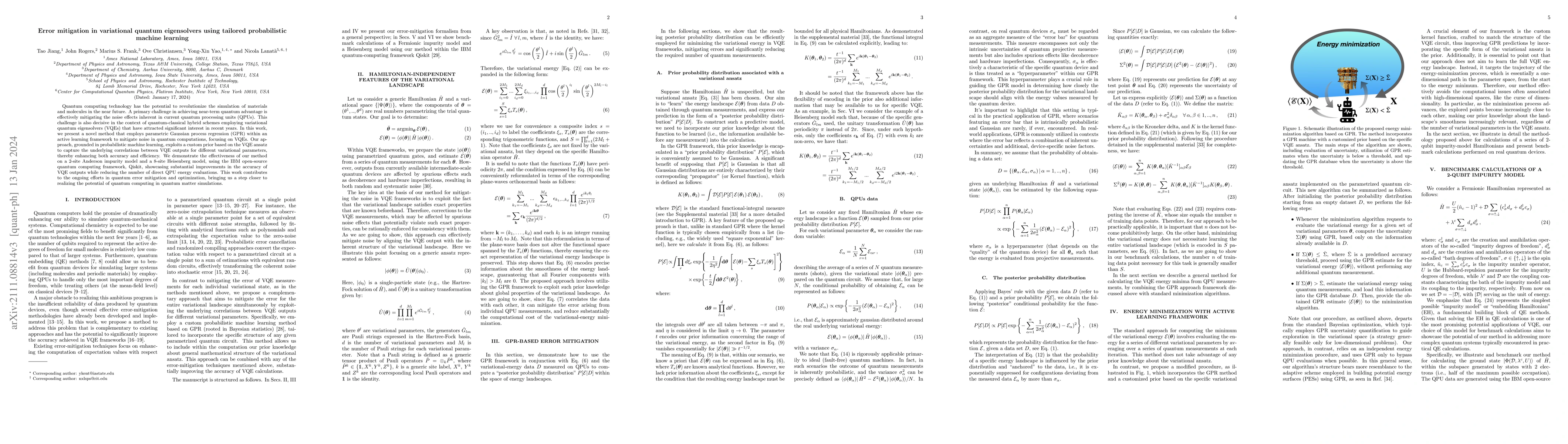 Thumbnail for Error mitigation in variational quantum eigensolvers using tailored
  probabilistic machine learning