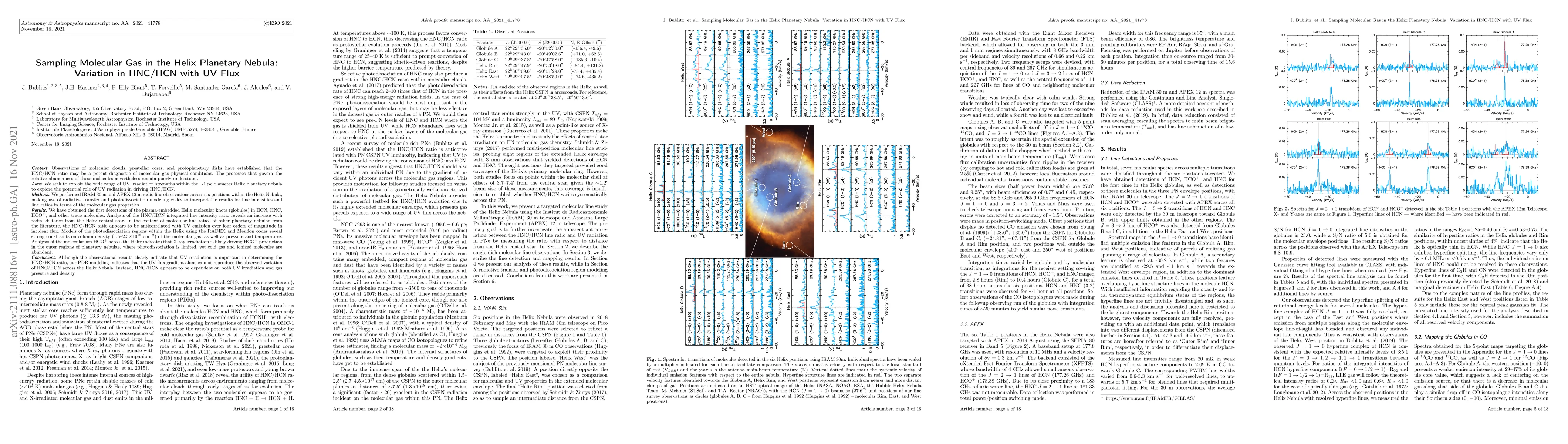 Thumbnail for Sampling Molecular Gas in the Helix Planetary Nebula: Variation in
  HNC/HCN with UV Flux