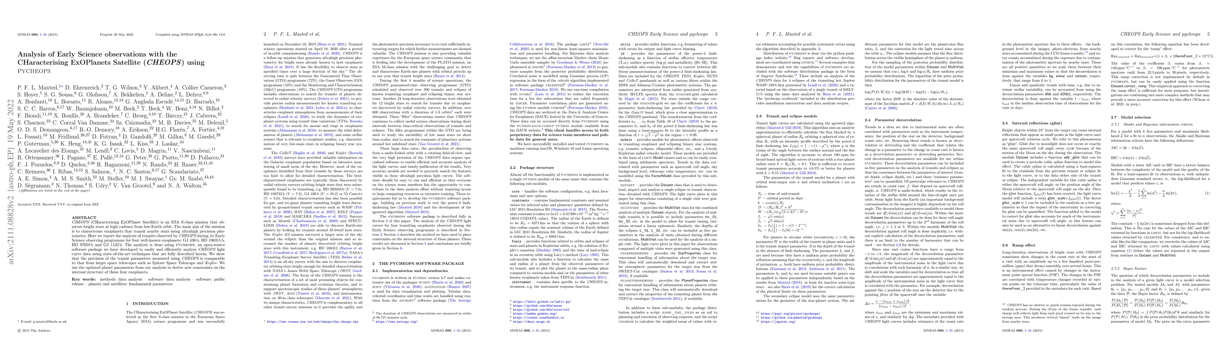 Thumbnail for Analysis of Early Science observations with the CHaracterising
  ExOPlanets Satellite (CHEOPS) using pycheops