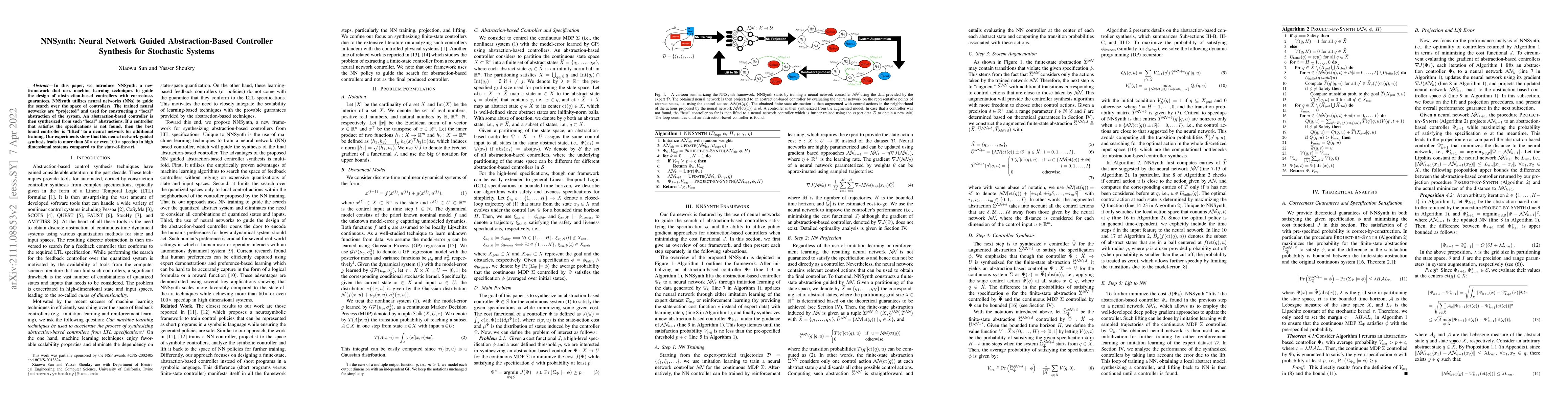 Thumbnail for NNSynth: Neural Network Guided Abstraction-Based Controller Synthesis
  for Stochastic Systems