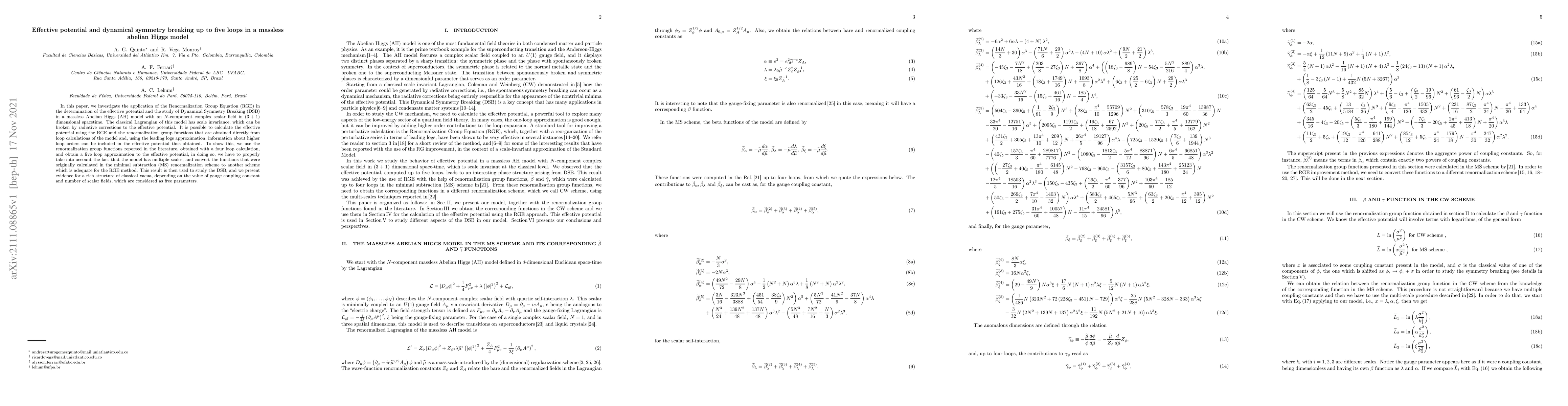 Thumbnail for Effective potential and dynamical symmetry breaking up to five loops in
  a massless abelian Higgs model