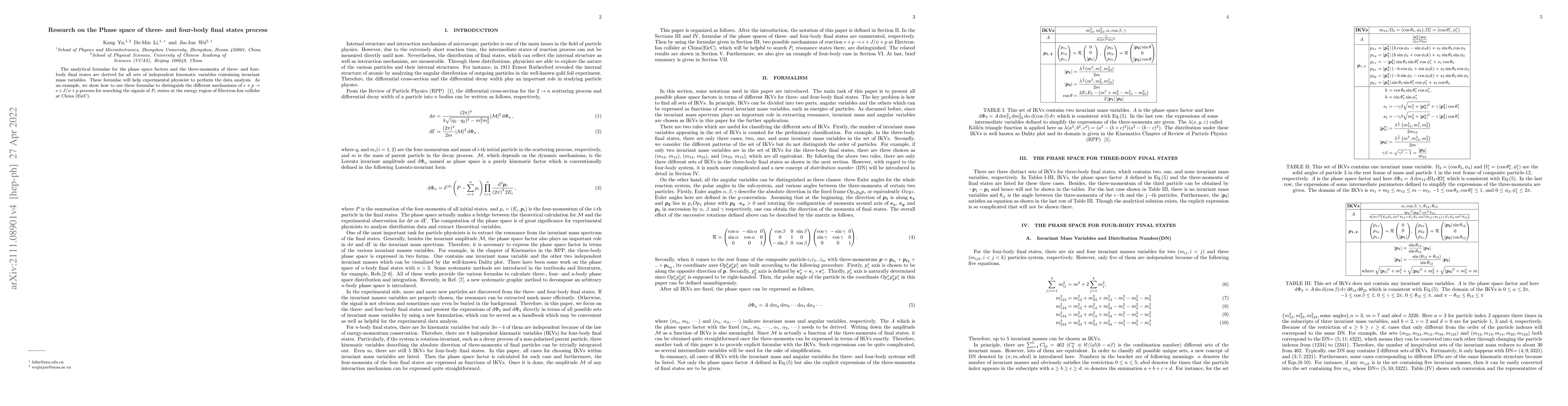 Thumbnail for Research on the Phase space of three- and four-body final states process