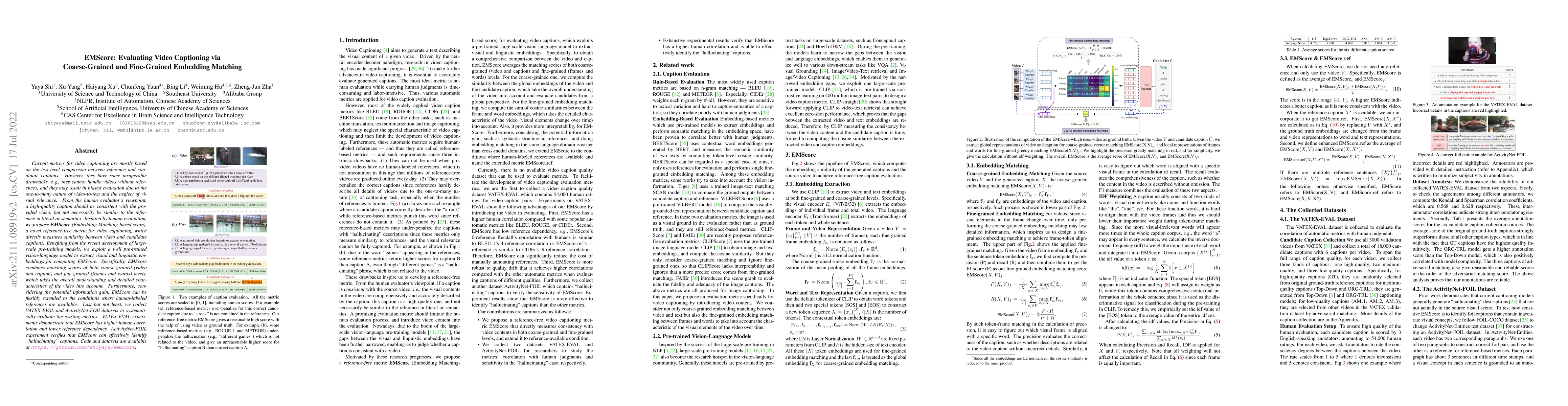 Thumbnail for EMScore: Evaluating Video Captioning via Coarse-Grained and Fine-Grained
  Embedding Matching