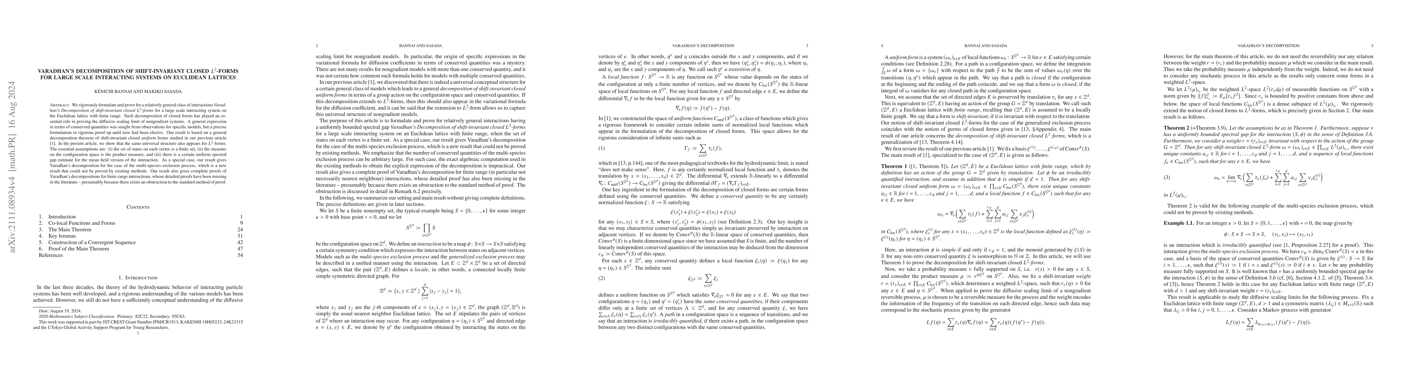 Thumbnail for Varadhan's Decomposition of Shift-Invariant Closed $L^2$-forms for Large
  Scale Interacting Systems on the Euclidean Lattice