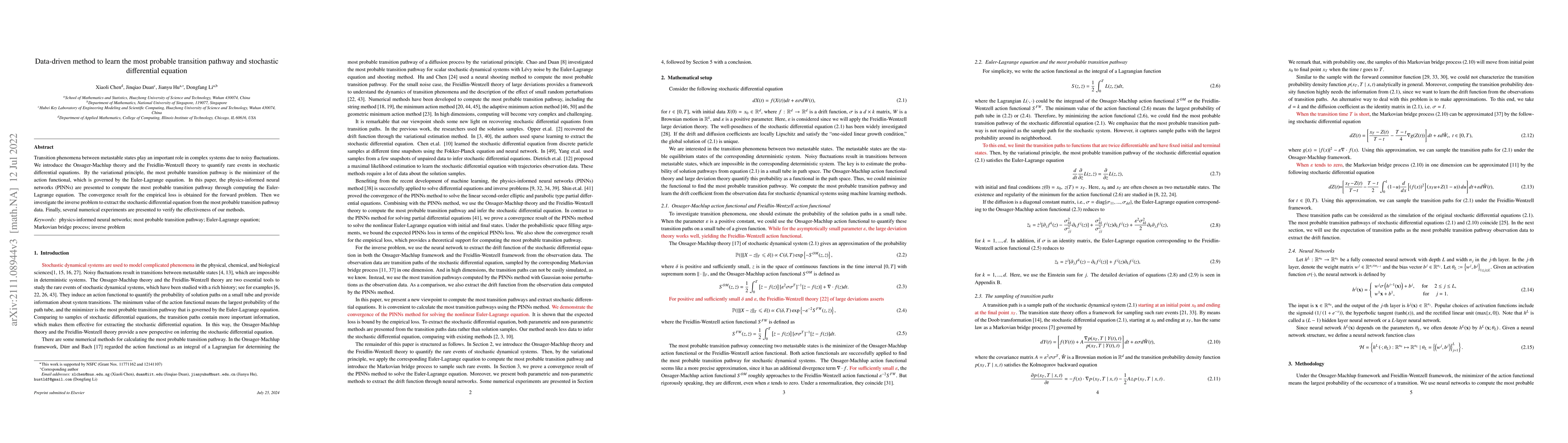 Thumbnail for Data-driven method to learn the most probable transition pathway and
  stochastic differential equations