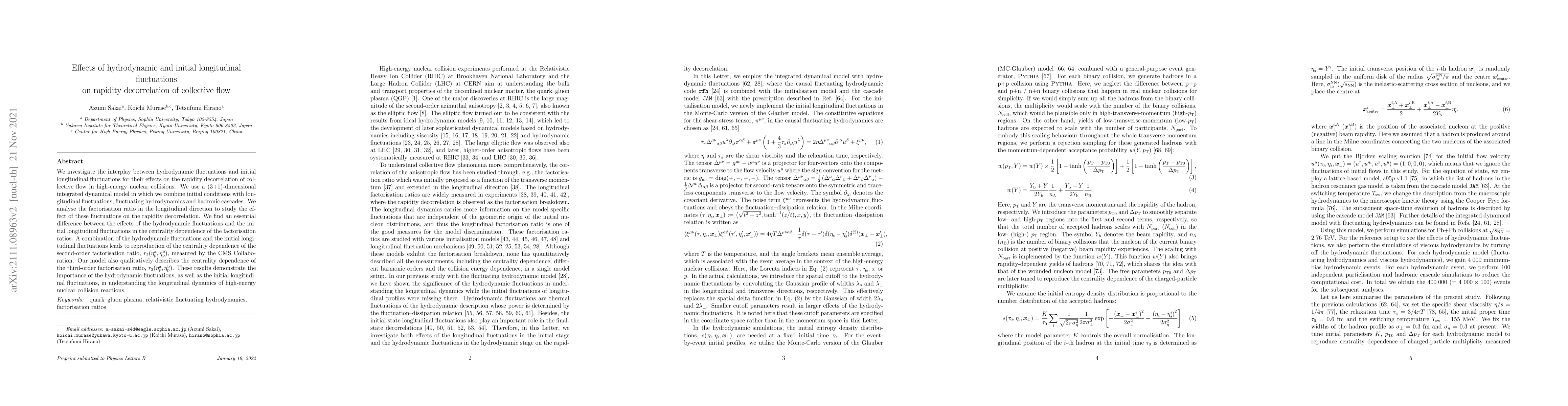 Thumbnail for Effects of hydrodynamic and initial longitudinal fluctuations on
  rapidity decorrelation of collective flow