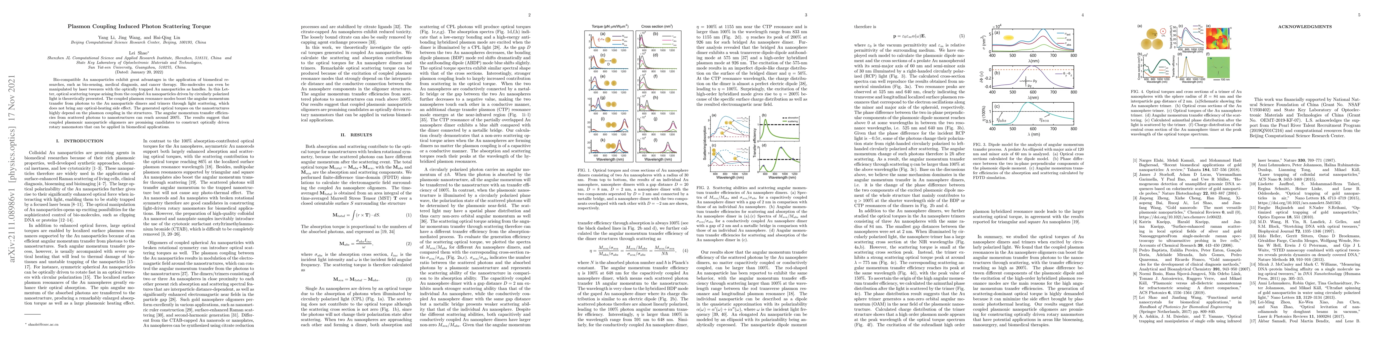 Thumbnail for Plasmon Coupling Induced Photon Scattering Torque