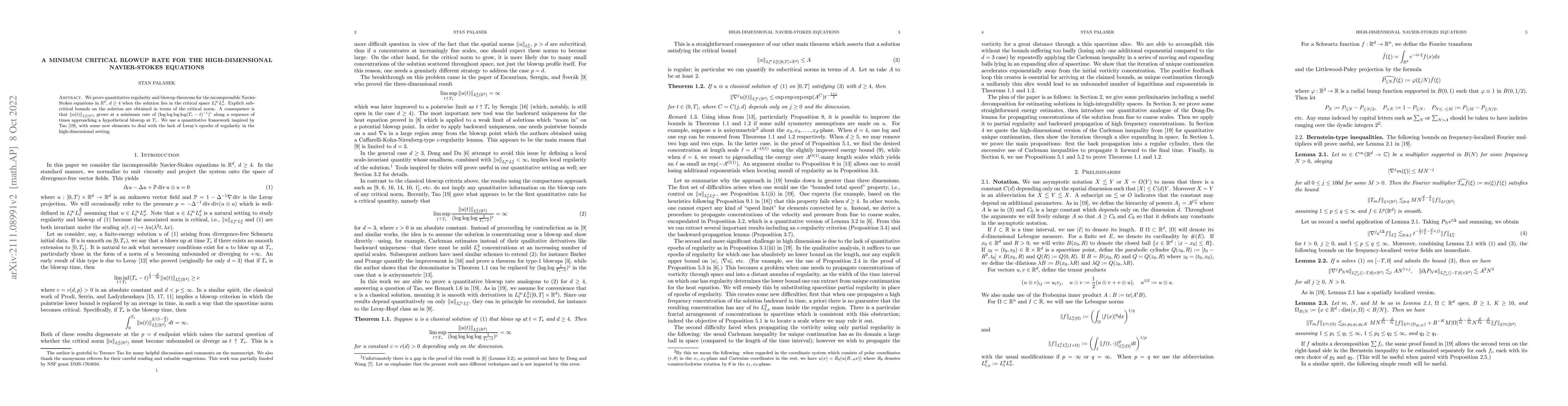 Thumbnail for A minimum critical blowup rate for the high-dimensional Navier-Stokes
  equations