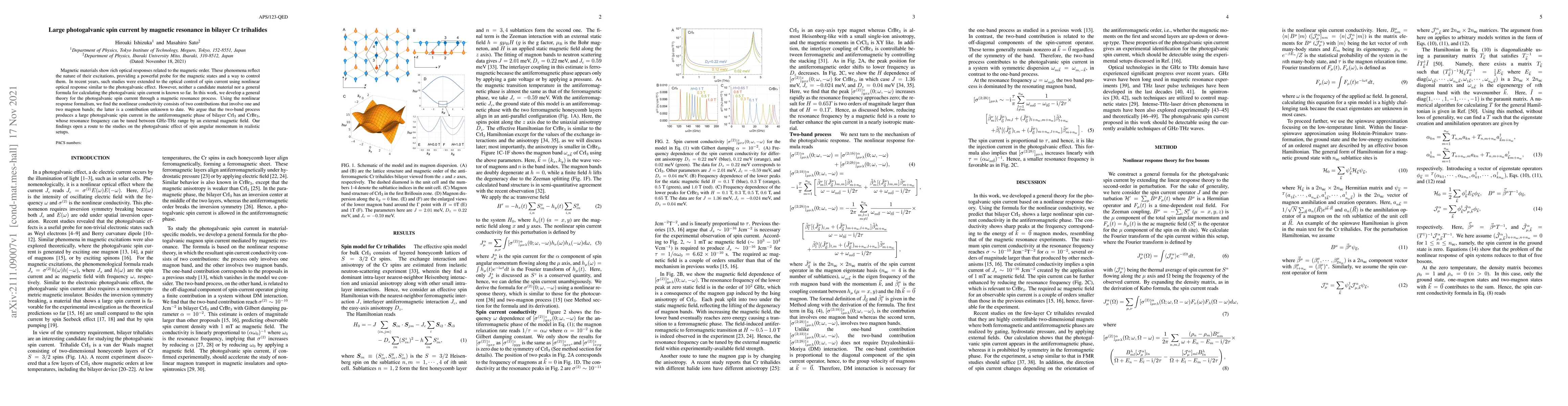Thumbnail for Large photogalvanic spin current by magnetic resonance in bilayer Cr
  trihalides