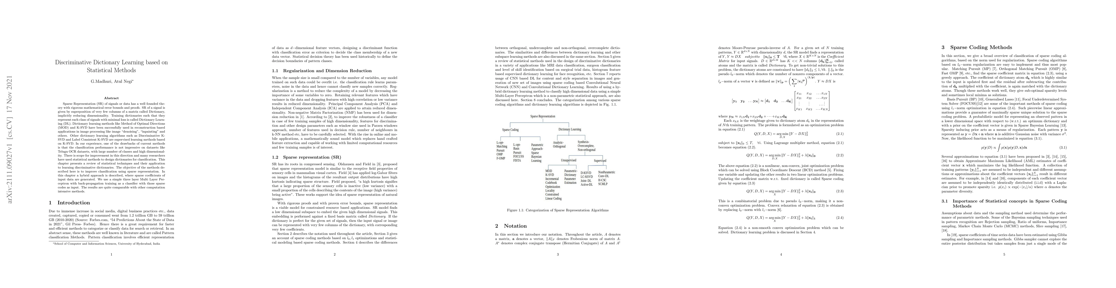 Thumbnail for Discriminative Dictionary Learning based on Statistical Methods