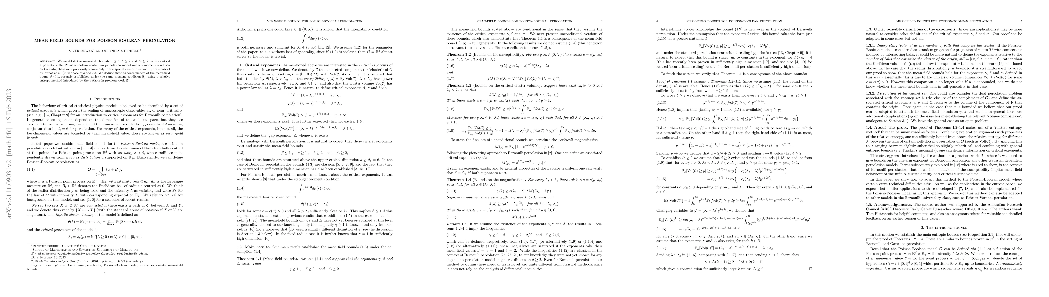 Thumbnail for Mean-field bounds for Poisson-Boolean percolation