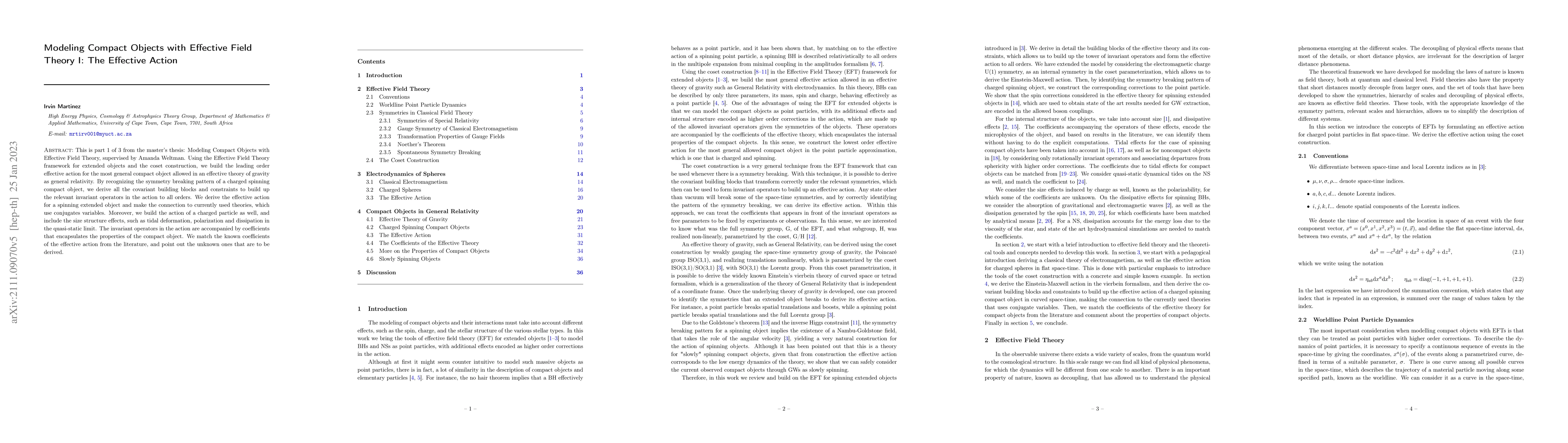 Thumbnail for Modeling Compact Objects with Effective Field Theory I: The Effective
  Action