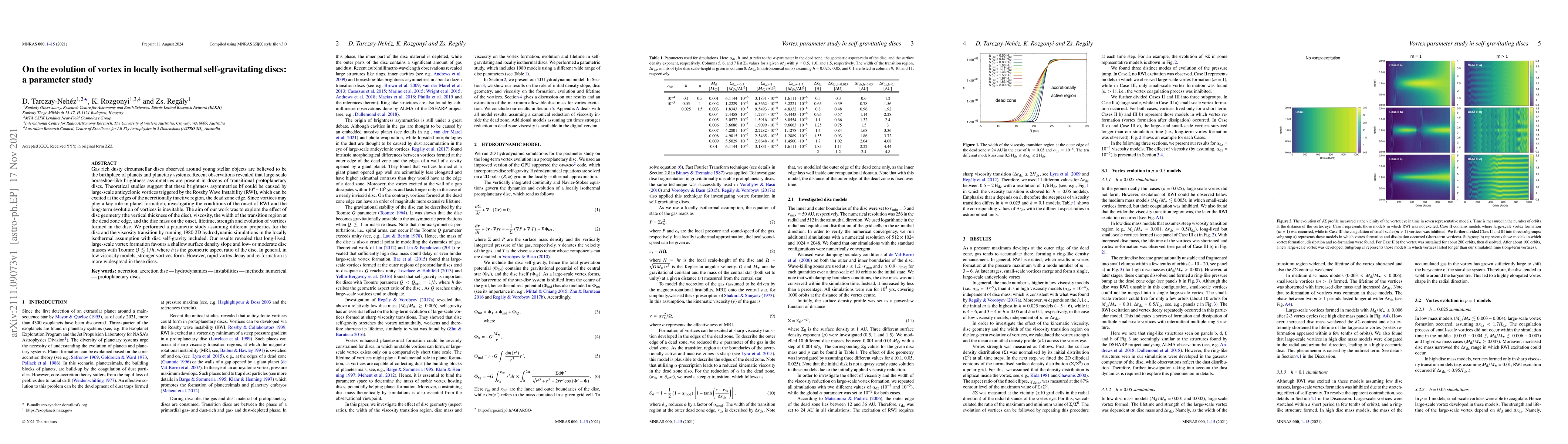 Thumbnail for On the evolution of vortex in locally isothermal self-gravitating discs:
  a parameter study