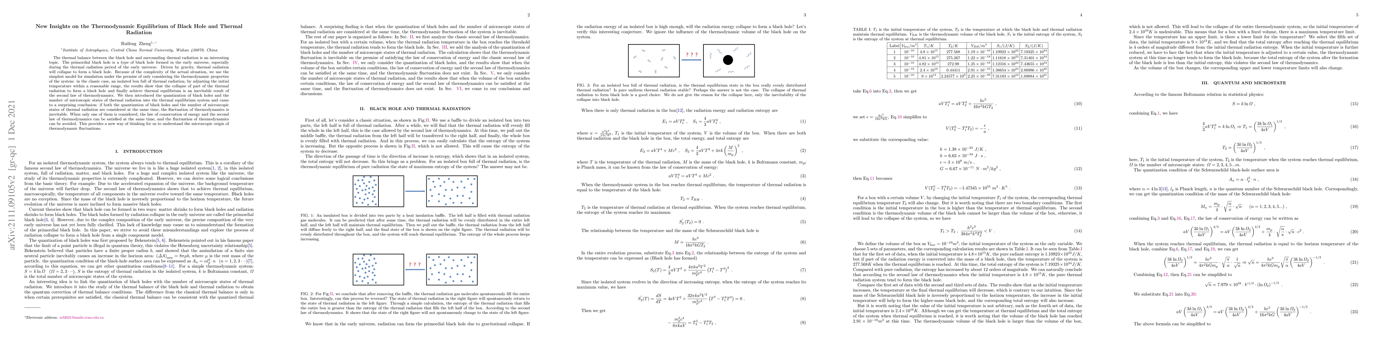 Thumbnail for New Insights on the Thermodynamic Equilibrium of Black Hole and Thermal
  Radiation