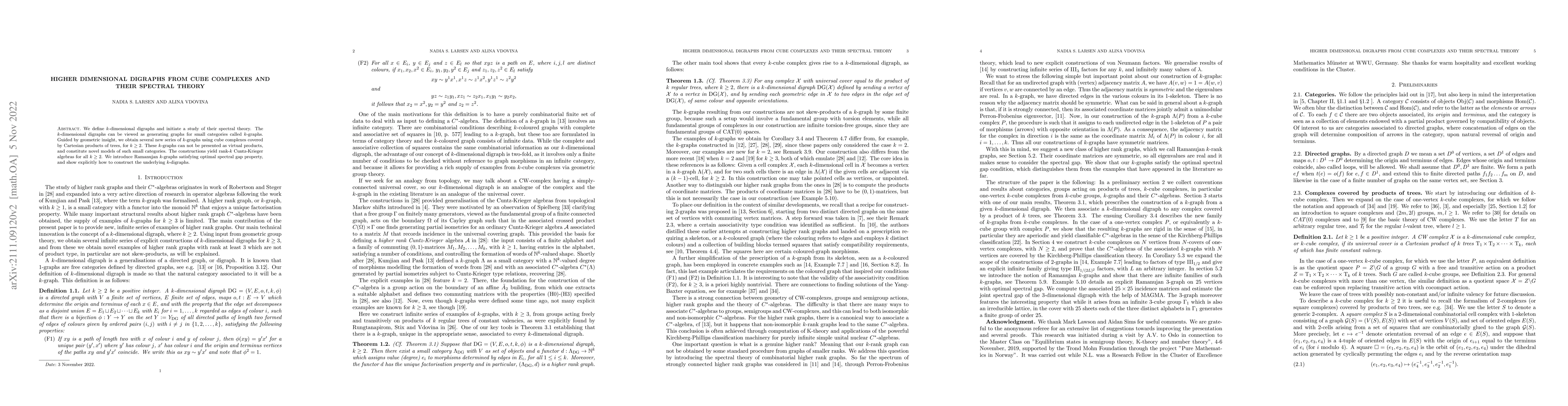 Thumbnail for Higher dimensional digraphs from cube complexes and their spectral
  theory