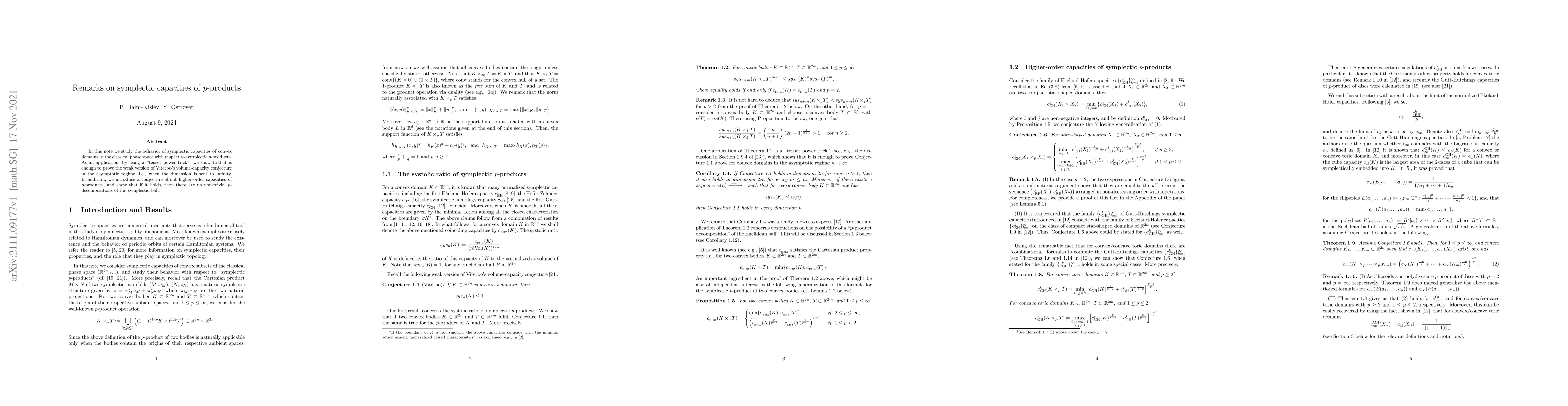 Thumbnail for Remarks on symplectic capacities of $p$-products