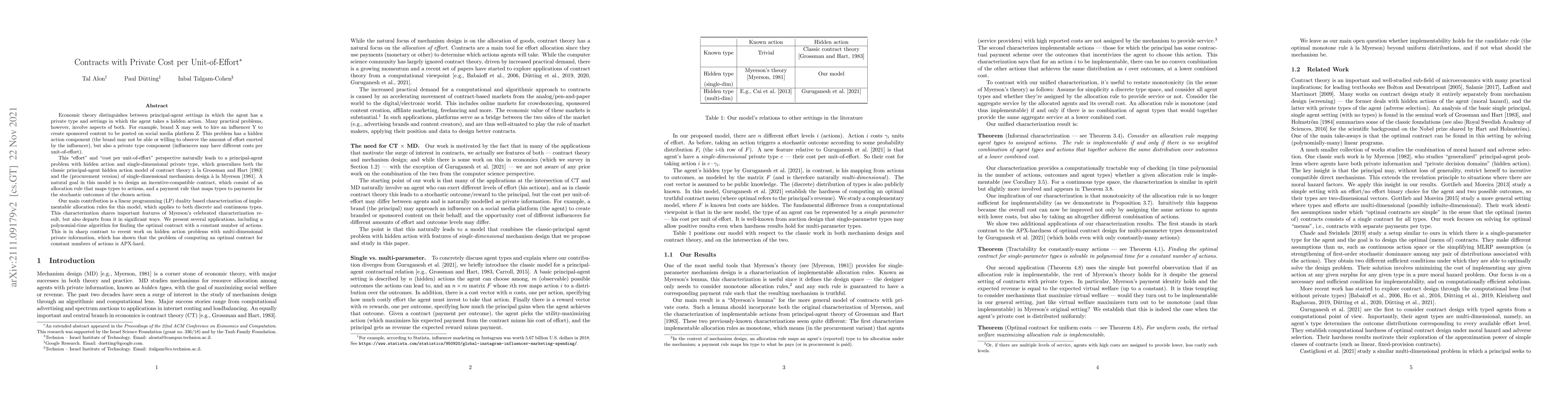 Thumbnail for Contracts with Private Cost per Unit-of-Effort