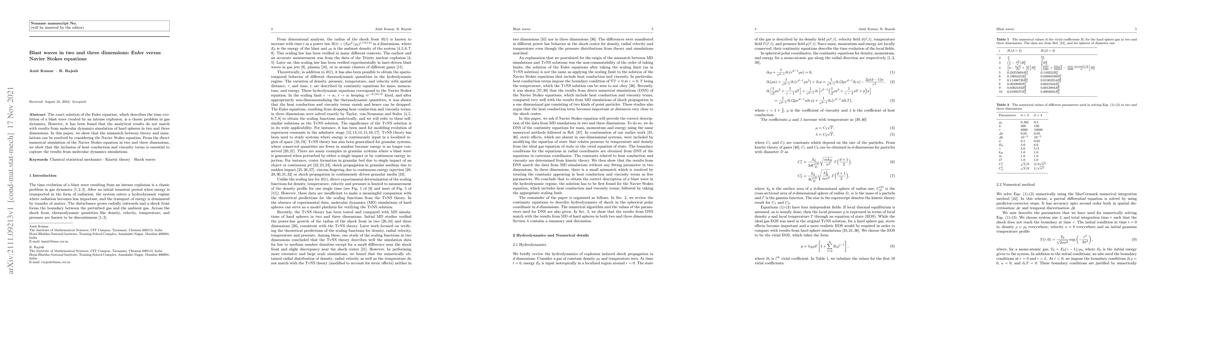 Thumbnail for Blast waves in two and three dimensions: Euler versus Navier Stokes
  equations