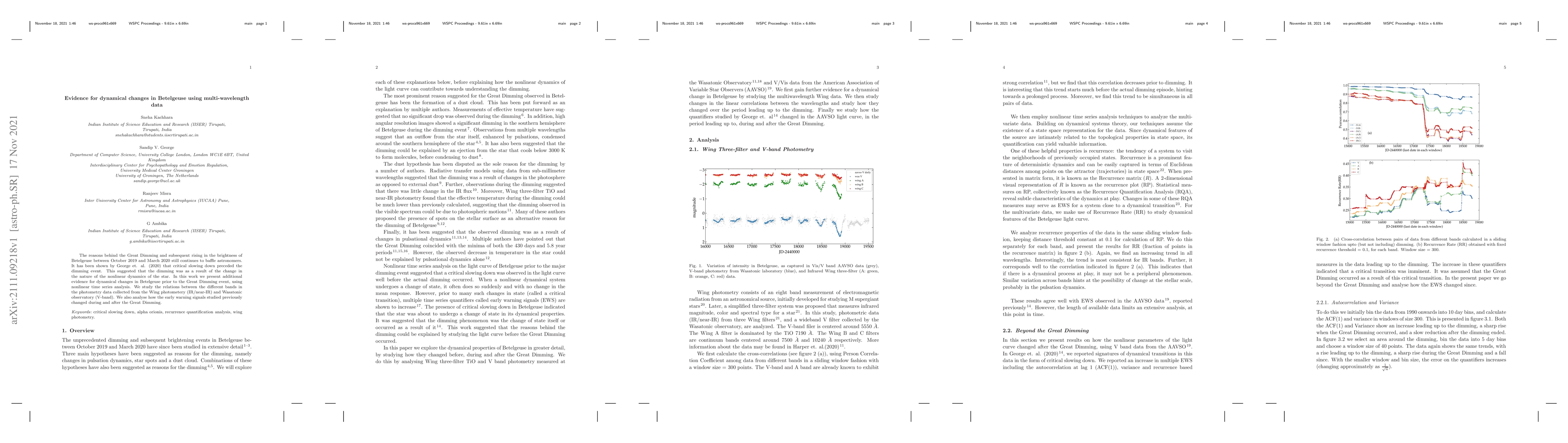 Thumbnail for Evidence for dynamical changes in Betelgeuse using multi-wavelength data