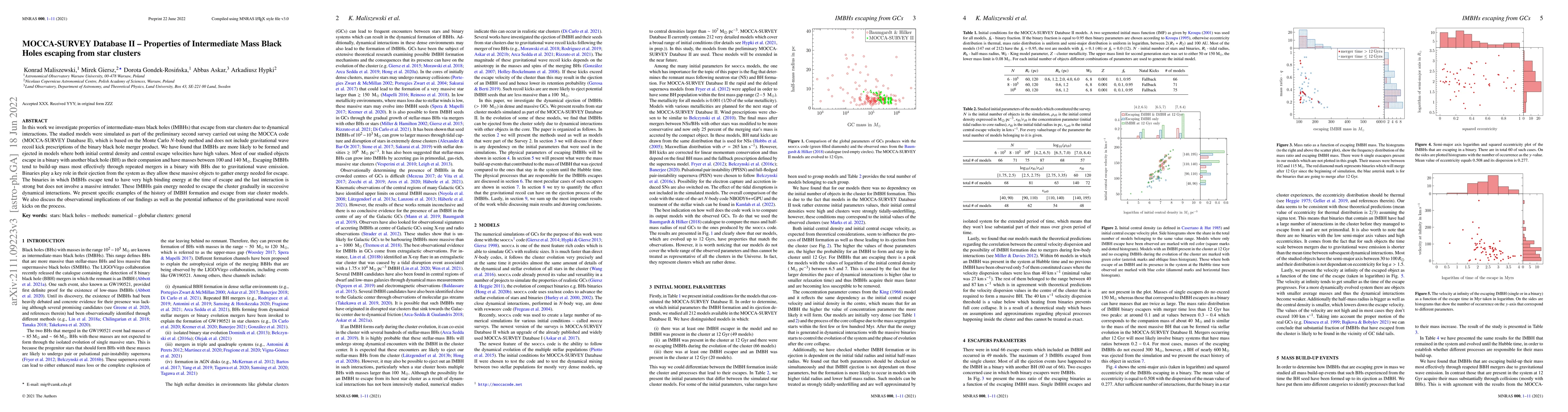 Thumbnail for MOCCA-SURVEY Database II -- Properties of Intermediate Mass Black Holes
  escaping from star clusters