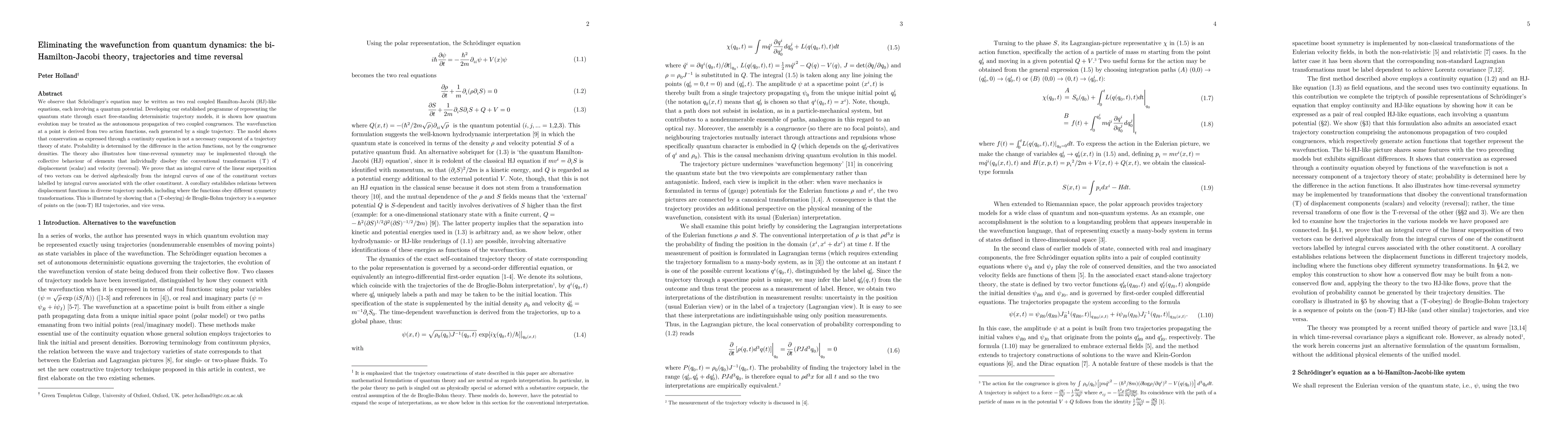 Thumbnail for Eliminating the wavefunction from quantum dynamics: the
  bi-Hamilton-Jacobi theory, trajectories and time reversal