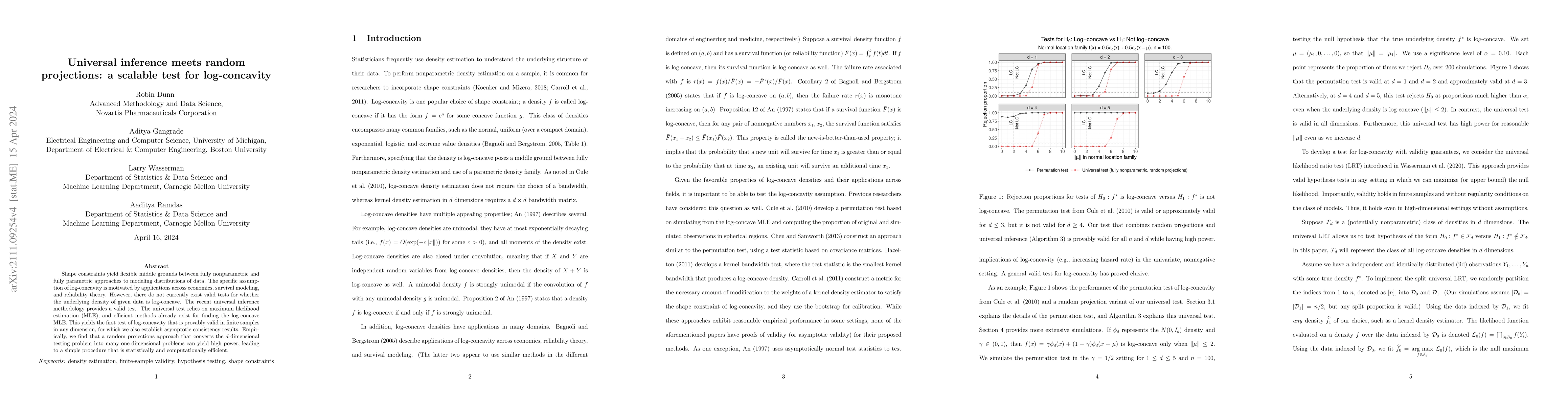 Thumbnail for Universal Inference Meets Random Projections: A Scalable Test for
  Log-concavity
