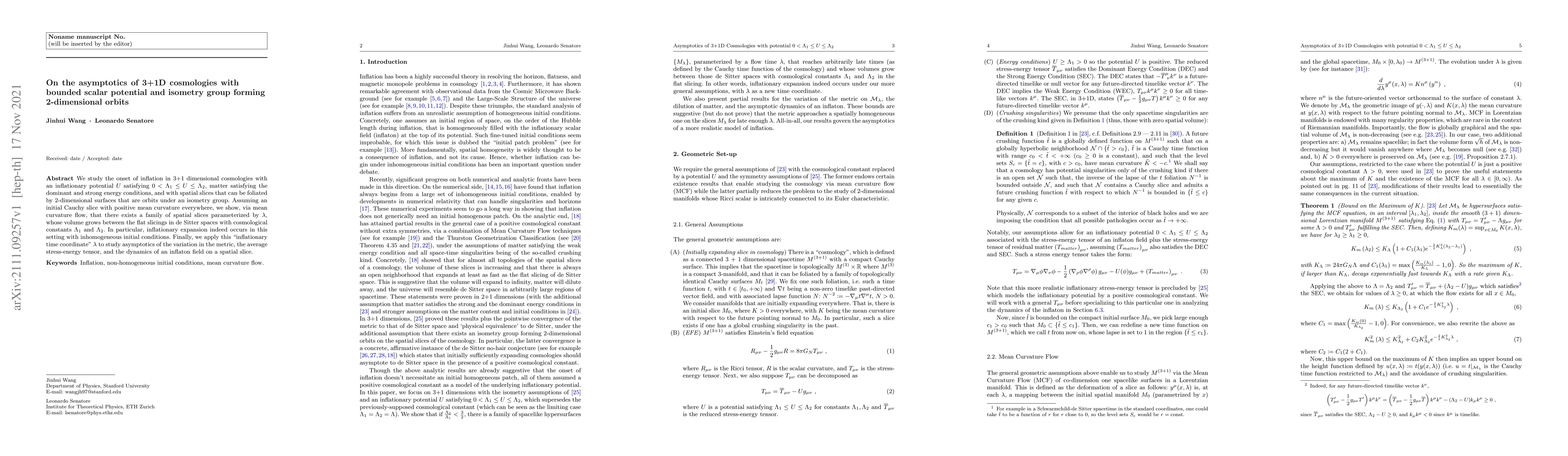 Thumbnail for On the asymptotics of 3+1D cosmologies with bounded scalar potential and
  isometry group forming 2-dimensional orbits