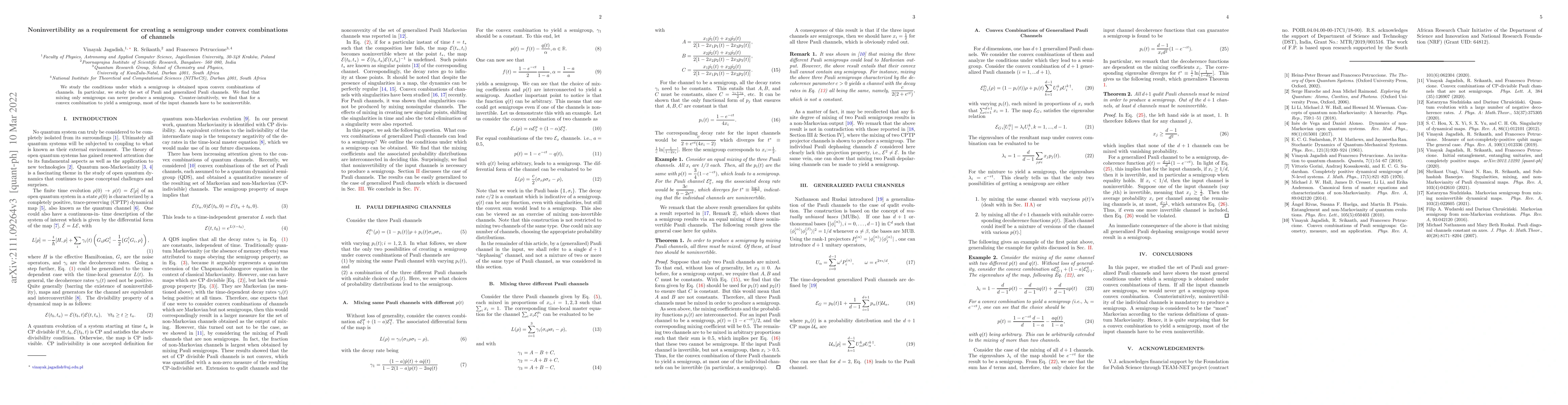 Thumbnail for Noninvertibility as a requirement for creating a semigroup under convex
  combinations of channels