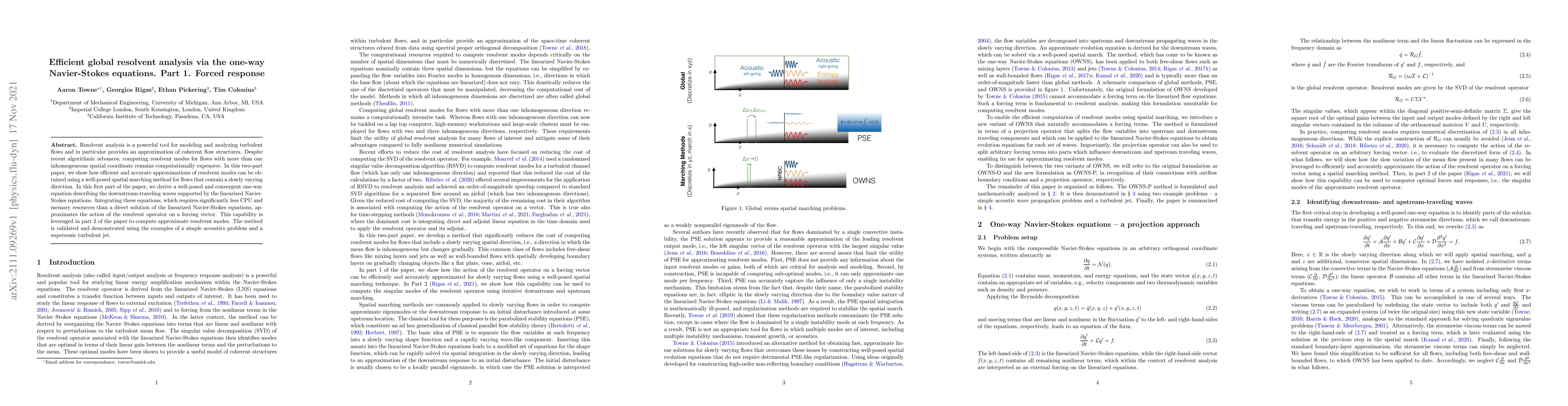 Thumbnail for Efficient global resolvent analysis via the one-way Navier-Stokes
  equations. Part 1. Forced response