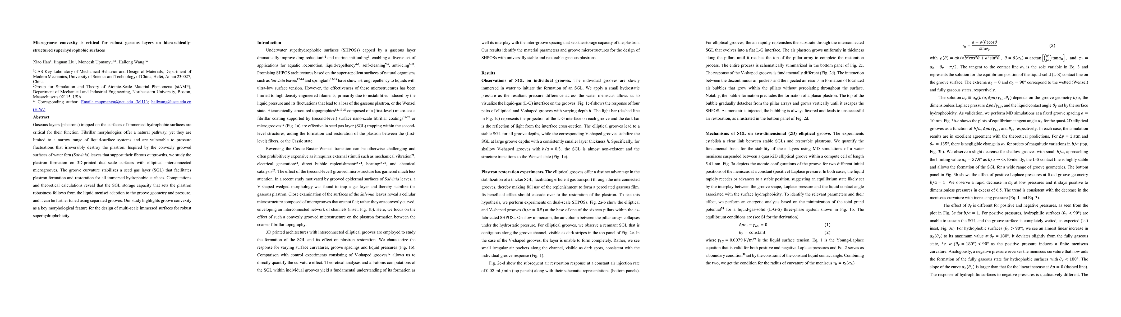 Thumbnail for Microgroove convexity is critical for robust gaseous layers on
  hierarchically-structured superhydrophobic surfaces