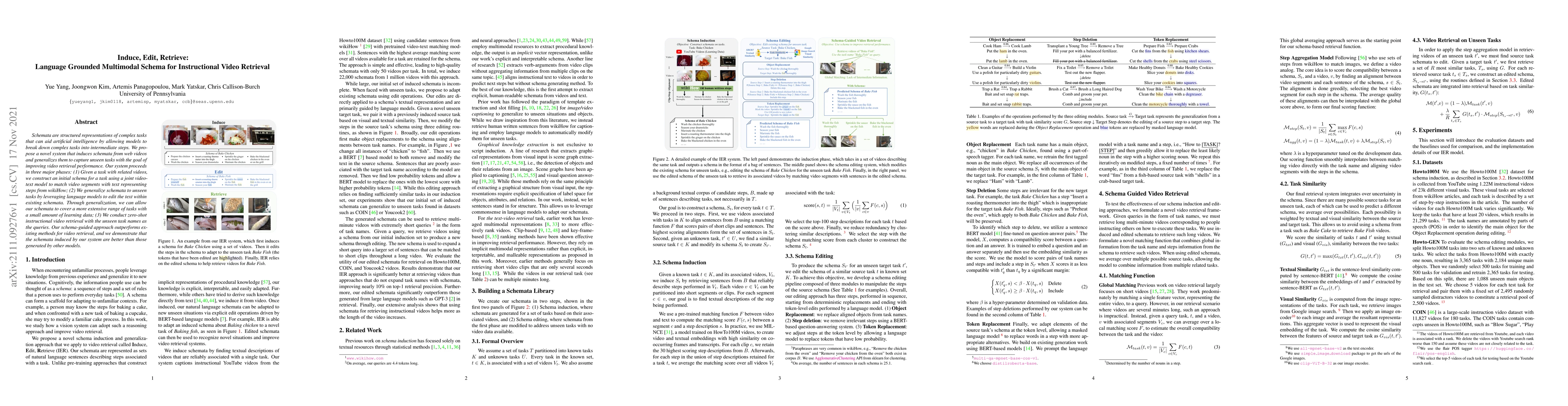 Thumbnail for Induce, Edit, Retrieve: Language Grounded Multimodal Schema for
  Instructional Video Retrieval
