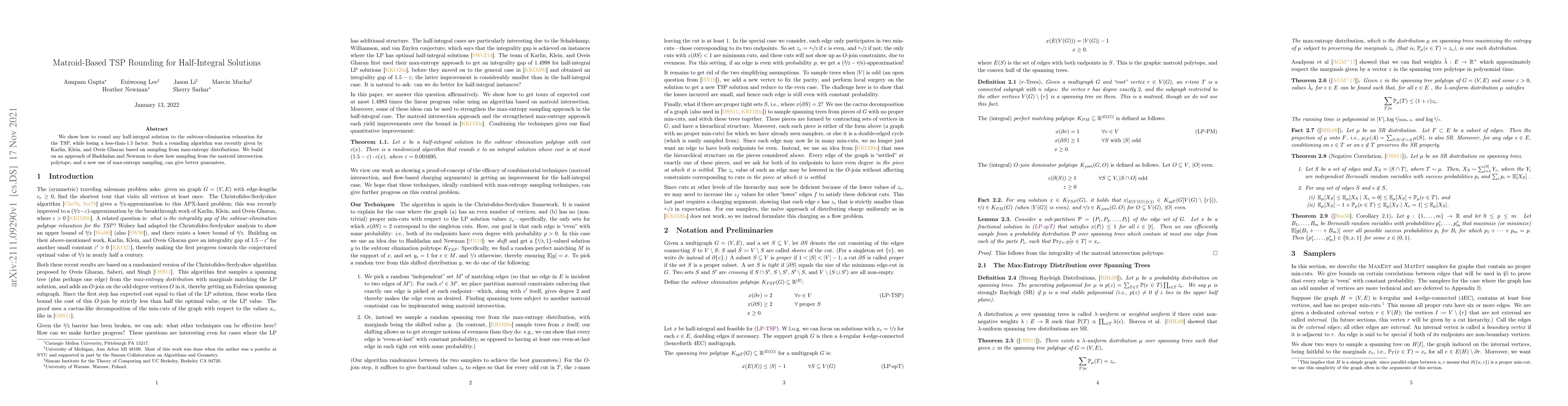 Thumbnail for Matroid-Based TSP Rounding for Half-Integral Solutions
