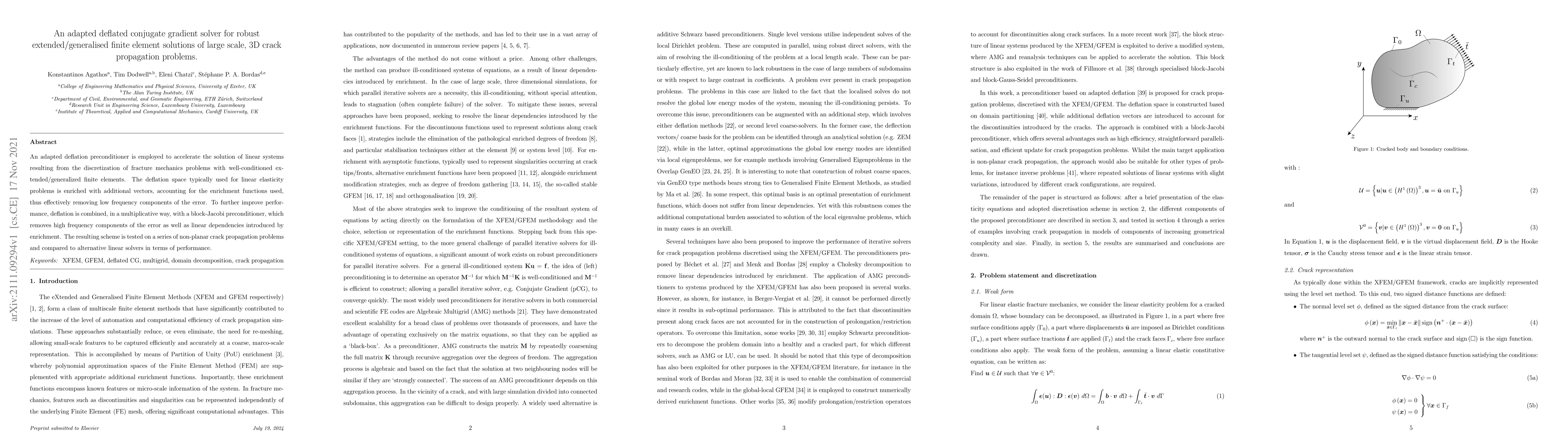 Thumbnail for An adapted deflated conjugate gradient solver for robust
  extended/generalised finite element solutions of large scale, 3D crack
  propagation problems