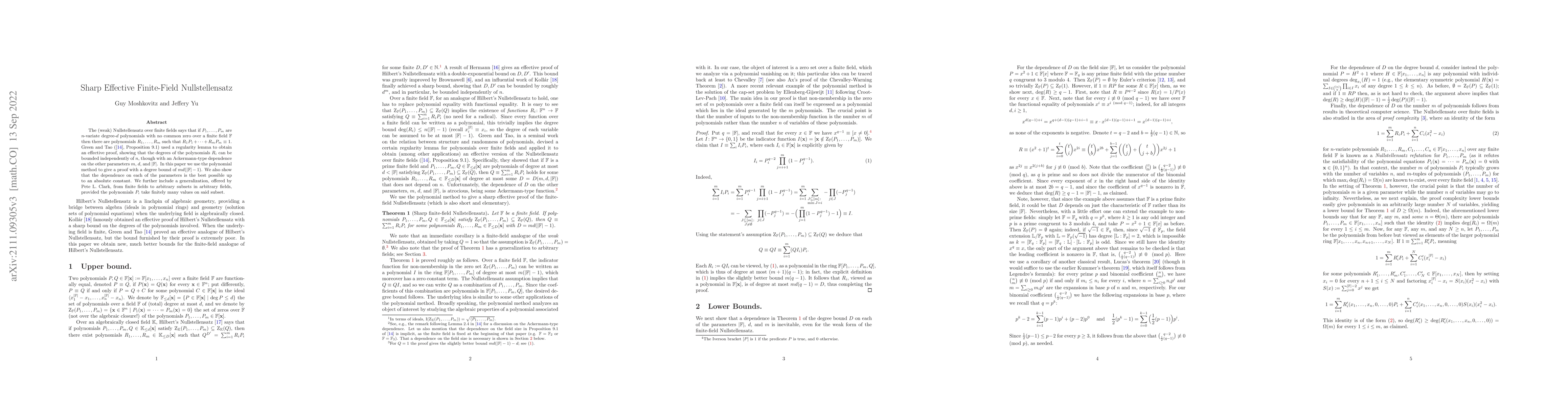 Thumbnail for Sharp Effective Finite-Field Nullstellensatz
