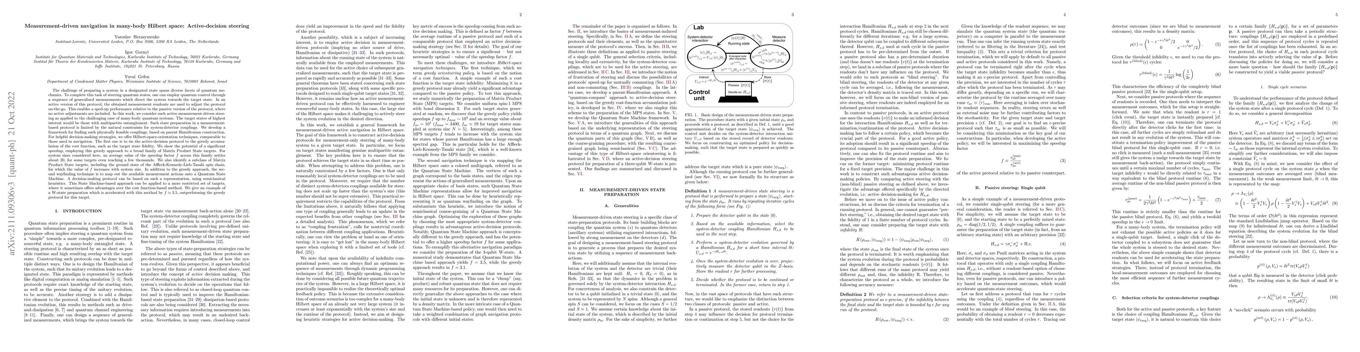 Thumbnail for Measurement-driven navigation in many-body Hilbert space:
  Active-decision steering