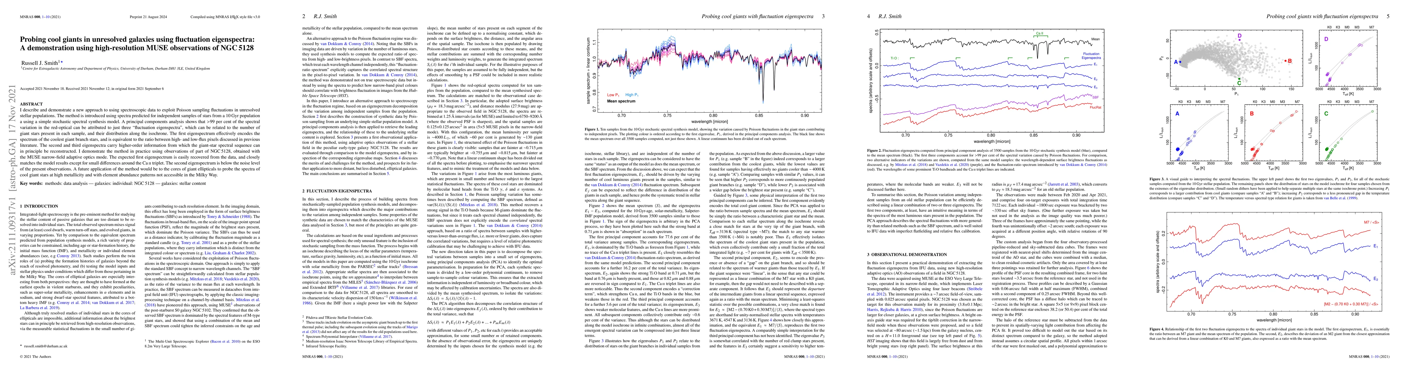 Thumbnail for Probing cool giants in unresolved galaxies using fluctuation
  eigenspectra: a demonstration using high-resolution MUSE observations of NGC
  5128