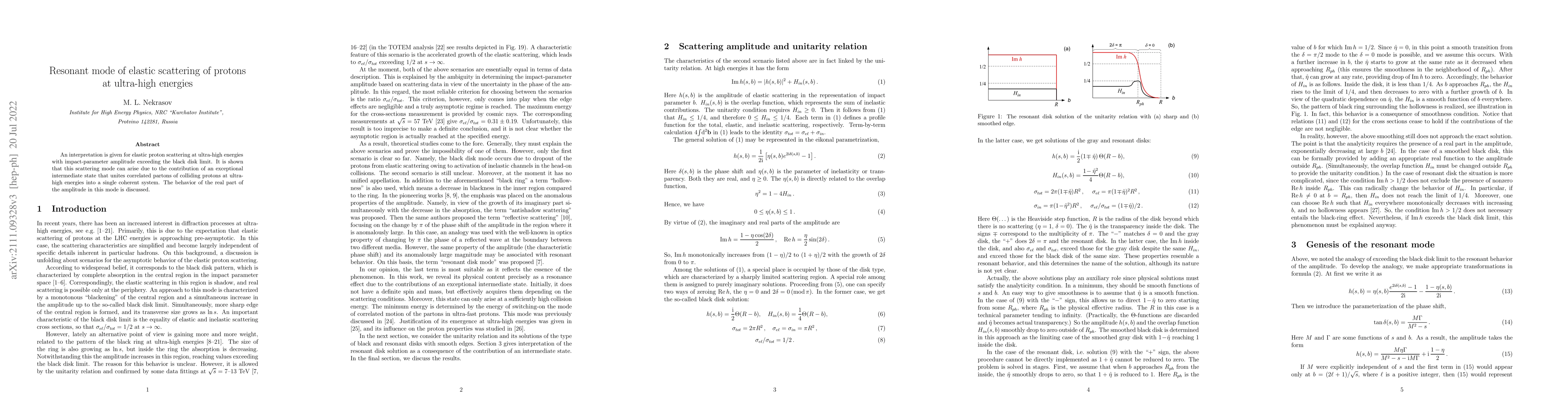 Thumbnail for Resonant mode of elastic scattering of protons at ultra-high energies