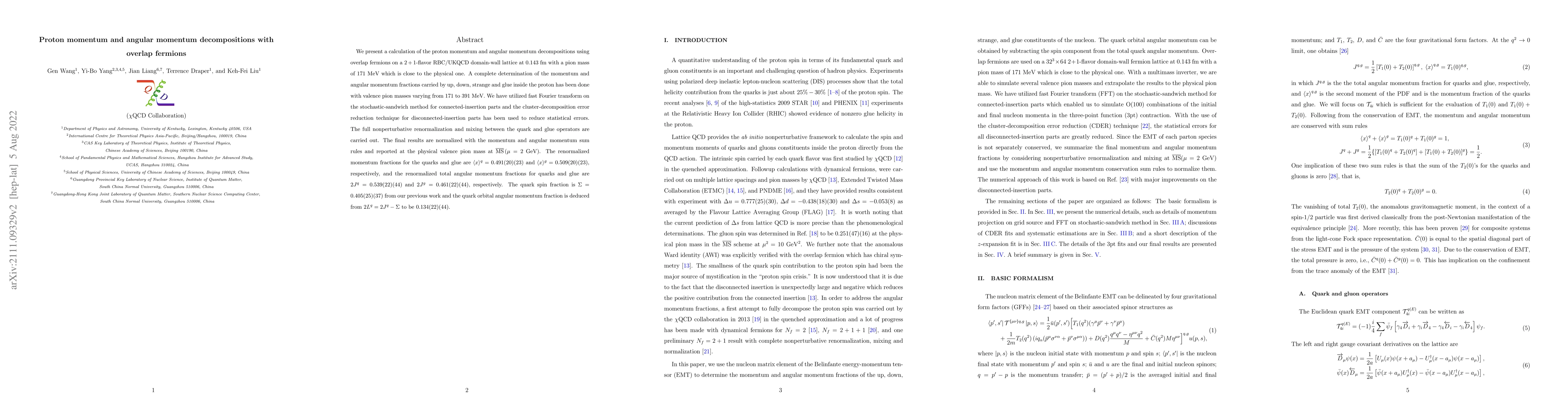 Thumbnail for Proton momentum and angular momentum decompositions with overlap
  fermions