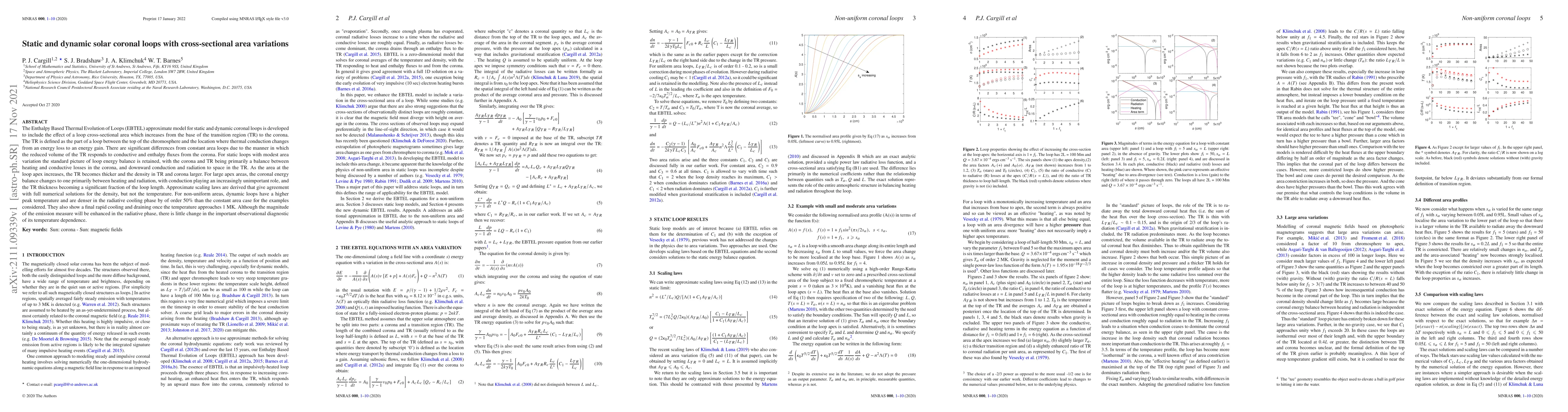 Thumbnail for Static and dynamic solar coronal loops with cross-sectional area
  variations