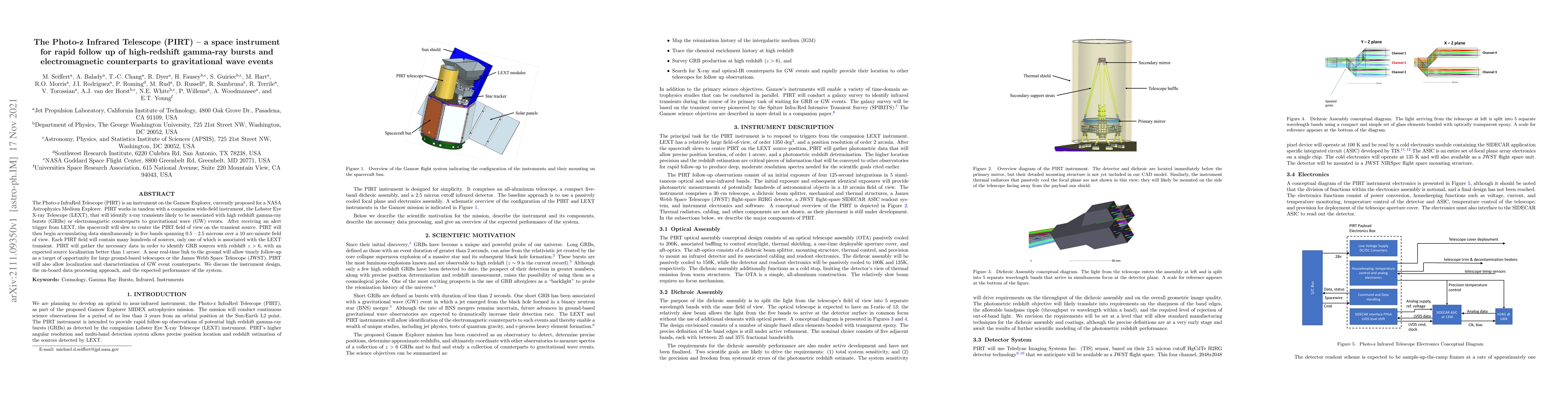 Thumbnail for The Photo-z Infrared Telescope (PIRT) -- a space instrument for rapid
  follow up of high-redshift gamma-ray bursts and electromagnetic counterparts
  to gravitational wave events