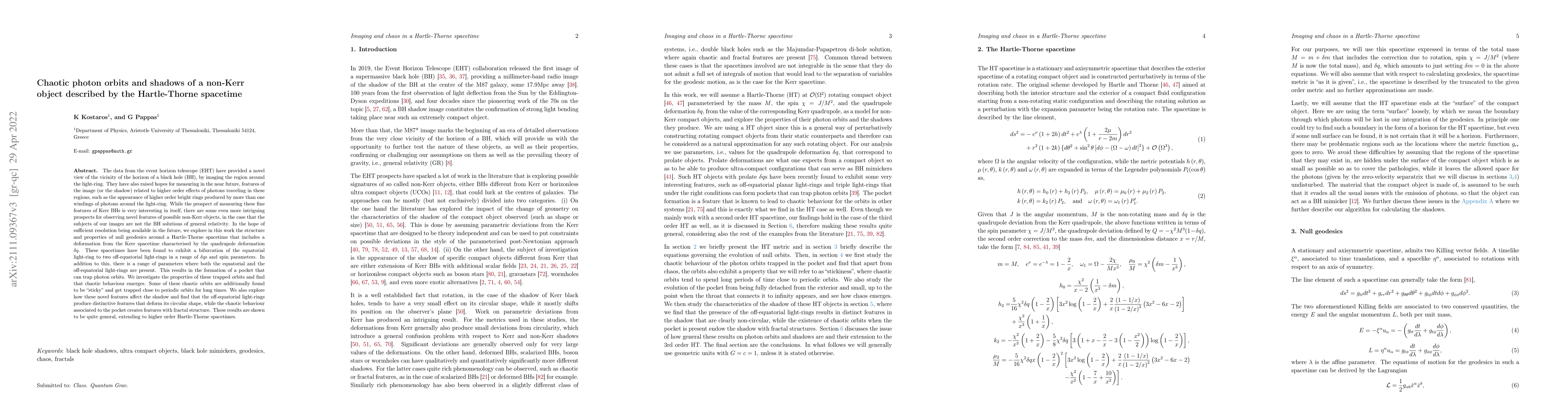 Thumbnail for Chaotic photon orbits and shadows of a non-Kerr object described by the
  Hartle-Thorne spacetime