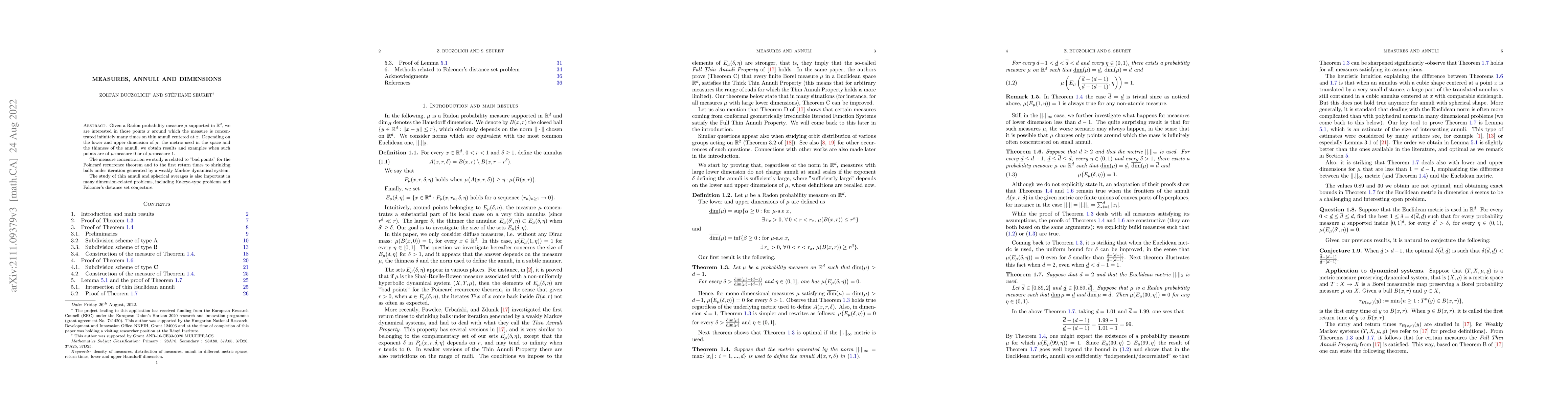 Thumbnail for Measures, annuli and dimensions