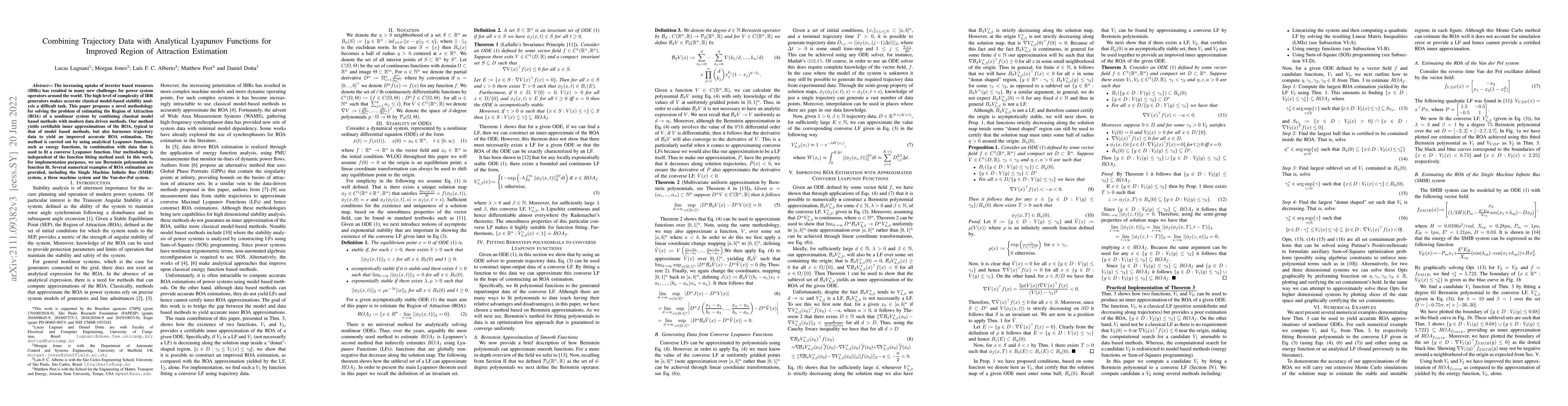 Thumbnail for Combining Trajectory Data with Analytical Lyapunov Functions for
  Improved Region of Attraction Estimation